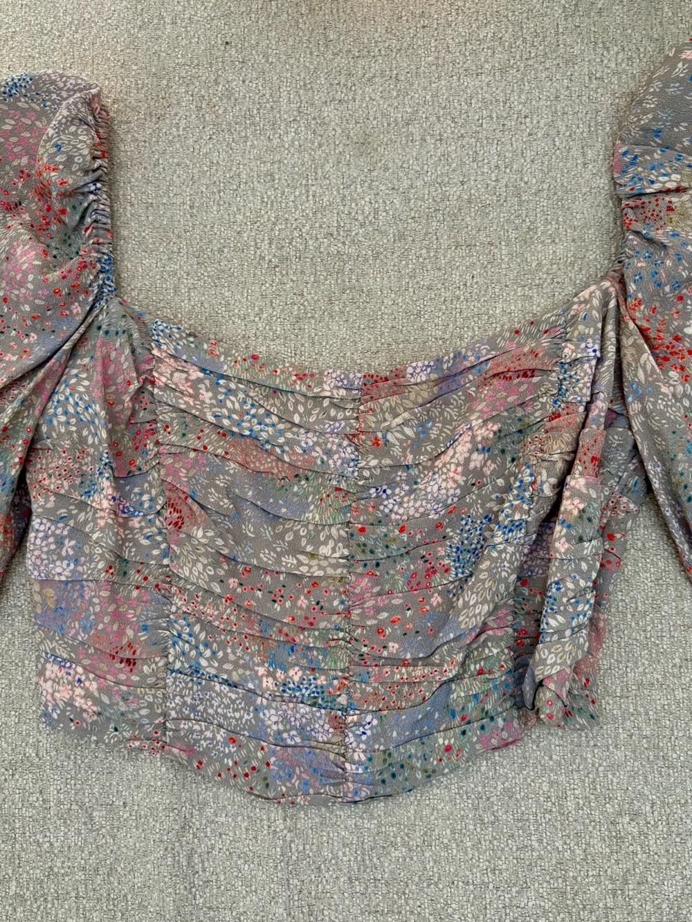 Wilfred Floral Puff-Sleeve Square Neck Crop Top
